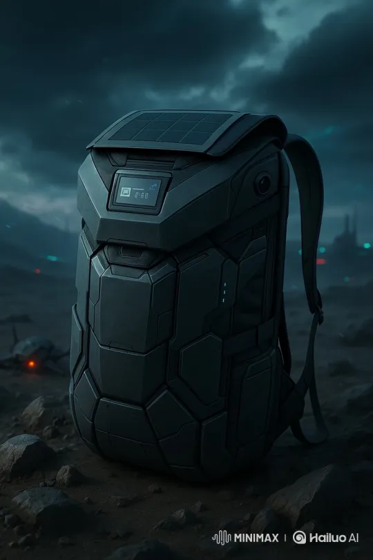 Futuristic Soldier Equips Armored Backpack in Stormy Landscape – AI Generated Video | Hailuo AI