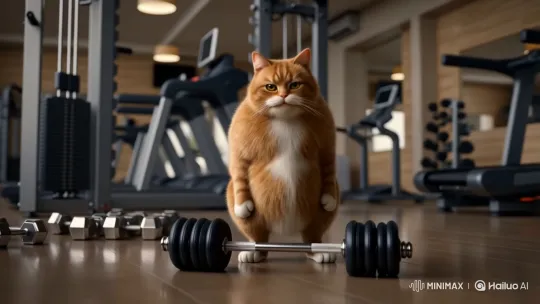Ginger Cat Powerlifts in Modern Gym – AI Generated Video | Hailuo AI