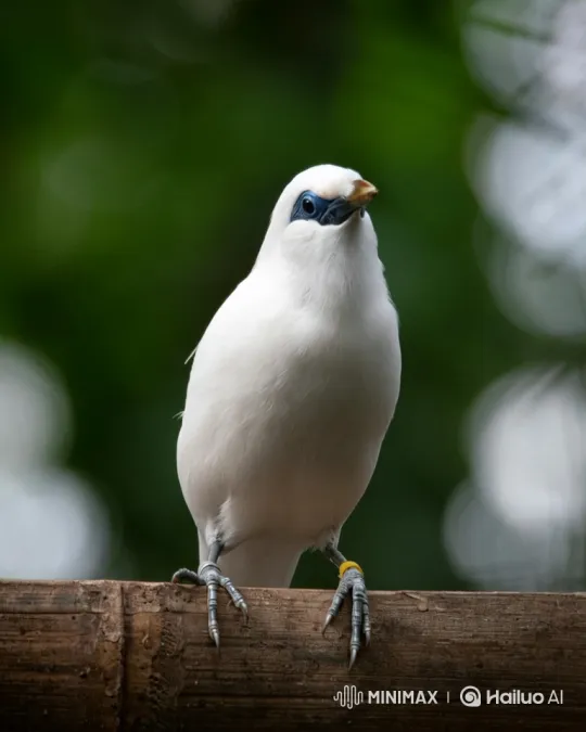 White Bali Myna Takes Graceful Flight in Greenery – AI Generated Video | Hailuo AI