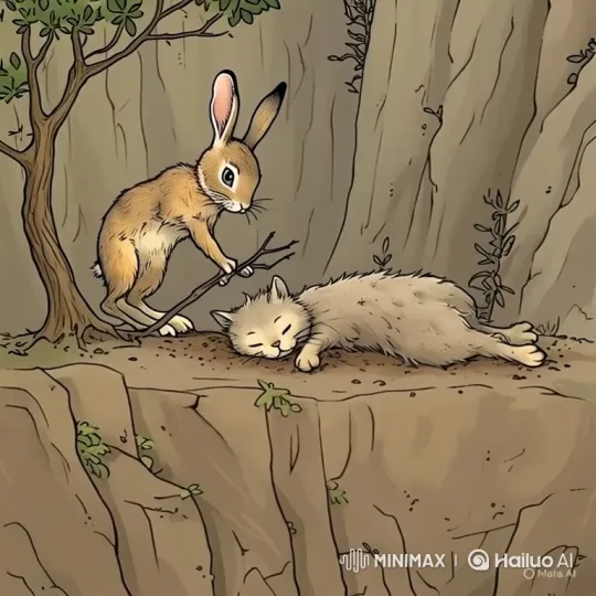 Rabbit Rescues Cat from Cliff Edge – AI Generated Video | Hailuo AI