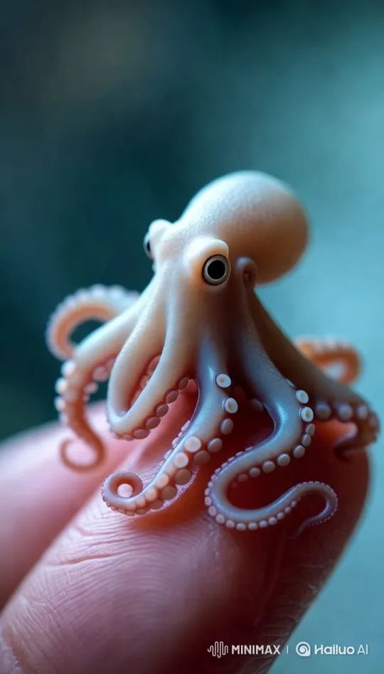 Tiny Octopus Showcases Delicate Beauty on Finger – AI Generated Video | Hailuo AI