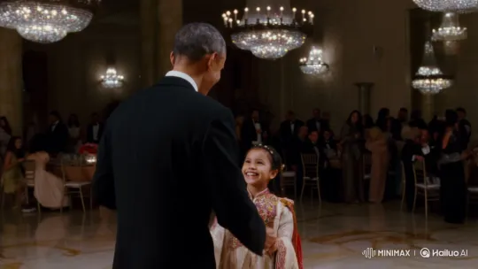 Obama and Arabic Girl Dance Joyfully in Opulent Ballroom – AI Generated Video | Hailuo AI