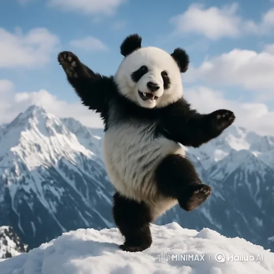 Giant Panda Joyfully Dancing on Snowy Peak – AI Generated Video | Hailuo AI