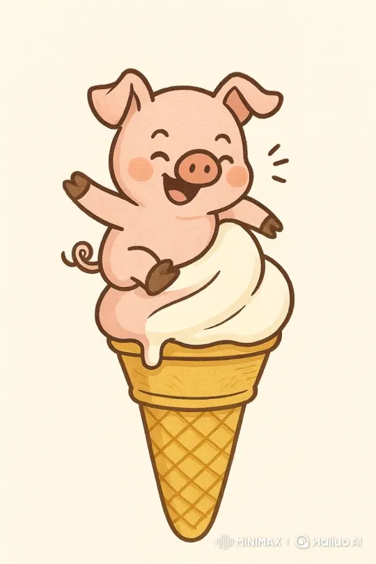 Joyful Piglet Enjoys Ice Cream, Falls Asleep on Cone – AI Generated Video | Hailuo AI