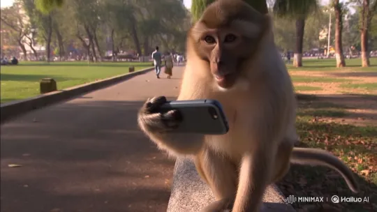 Rhesus Macaque Vlogs in City Park – AI Generated Video | Hailuo AI