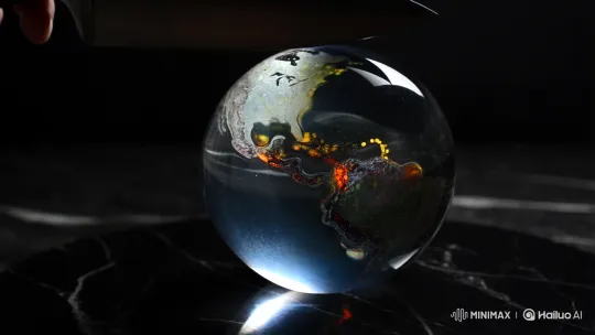 Precision Glass Sculpture of Earth Sliced with Knife – AI Generated Video | Hailuo AI
