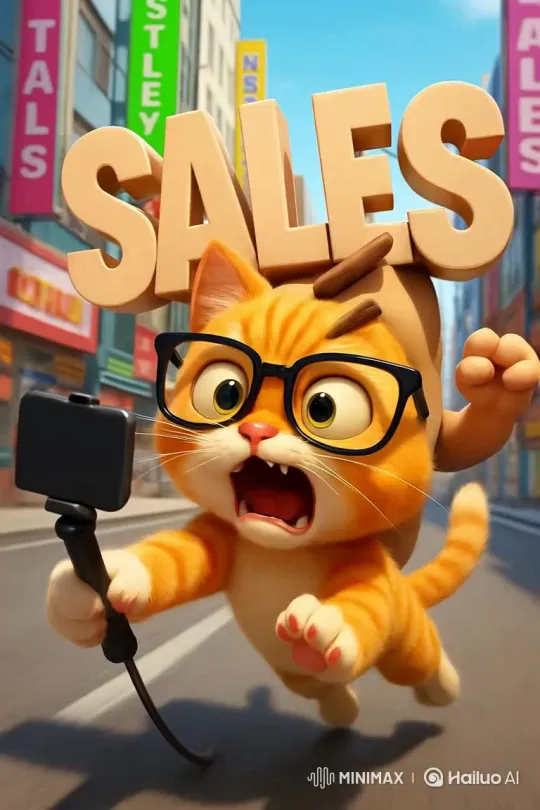 Cat Evades 'SALES' in Animated City Chase – AI Generated Video | Hailuo AI