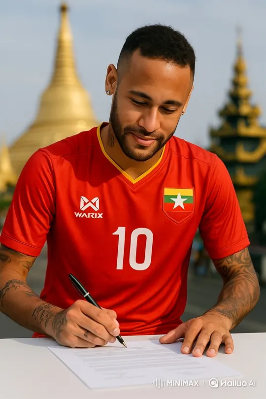 Neymar Jr. Signs Contract Amidst Myanmar Temple Backdrop – AI Generated Video | Hailuo AI