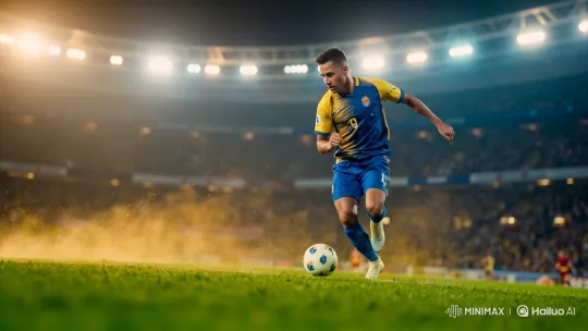 Professional Soccer Player in Action on Stadium Field – AI Generated Video | Hailuo AI