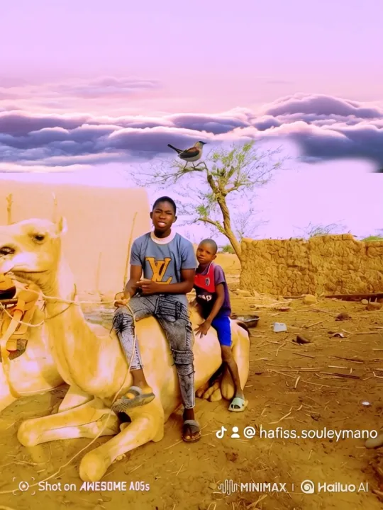 Two Men on a Resting Camel in Arid Landscape – AI Generated Video | Hailuo AI