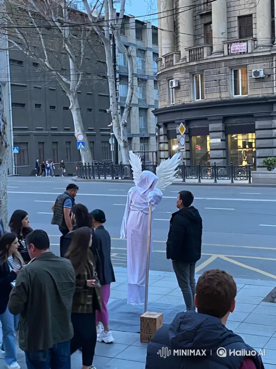 Angel Ascends Amidst Awe-Struck Crowd at Twilight – AI Generated Video | Hailuo AI