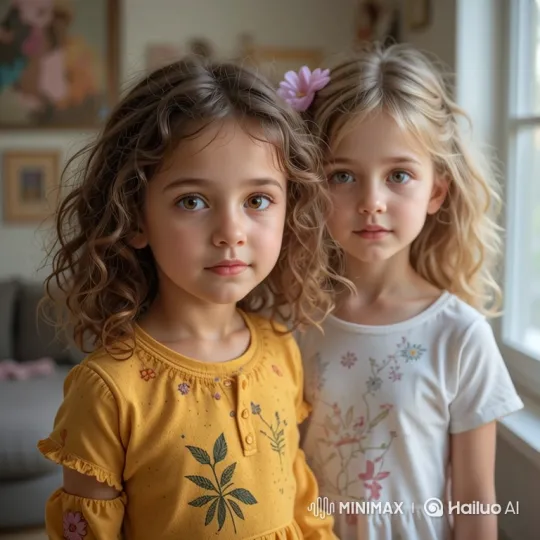 Two Girls Dance and Laugh in Coordinated Dresses – AI Generated Video | Hailuo AI
