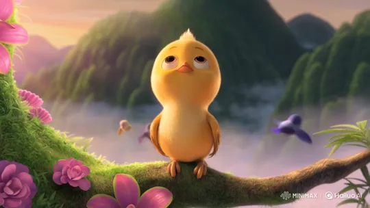 Golden Baby Bird Reflects on Joyful Forest at Sunrise – AI Generated Video | Hailuo AI