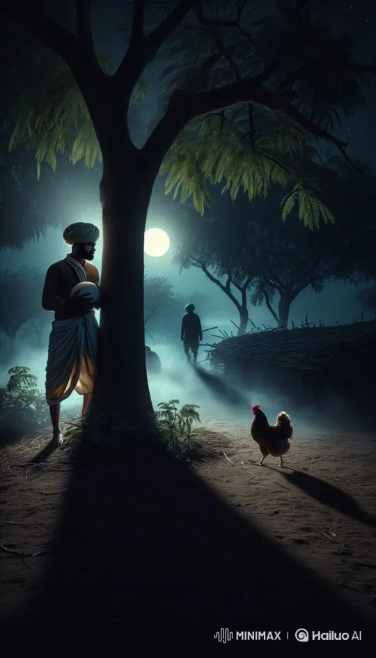 Mystical Moonlit Farm Scene with Watchful Farmer – AI Generated Video | Hailuo AI