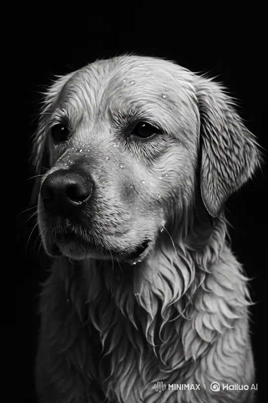 Golden Retriever Shakes Off Water in Dramatic Black and White – AI Generated Video | Hailuo AI