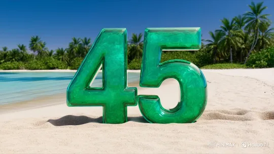 Emerald '45' on Tropical Beach Background – AI Generated Video | Hailuo AI