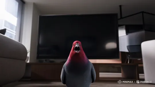 Rage of the Red-Faced Pigeon in Living Room – AI Generated Video | Hailuo AI