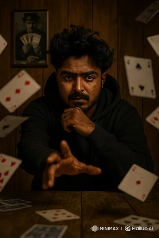 Magician in Meditation: Cards Dance Around Focused Man – AI Generated Video | Hailuo AI