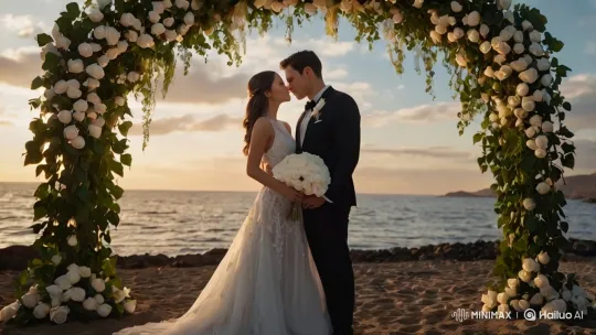 Luxurious Wedding Arch and Bride's Serene Walk – AI Generated Video | Hailuo AI