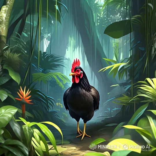 Black Chicken's Whimsical Dance in Misty Jungle – AI Generated Video | Hailuo AI