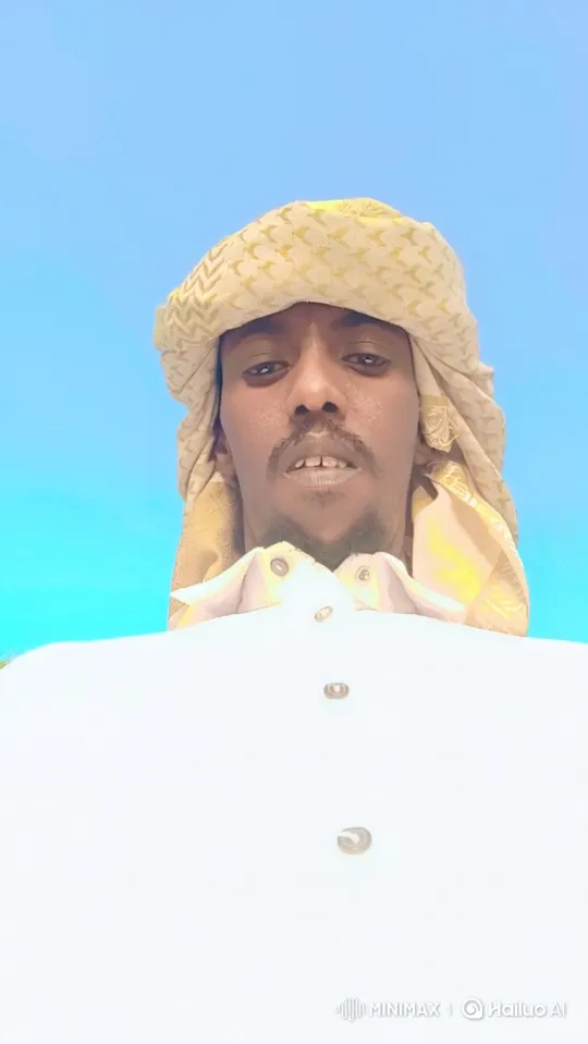 Man Walking with Steady Gaze in Blue Sky Background – AI Generated Video | Hailuo AI