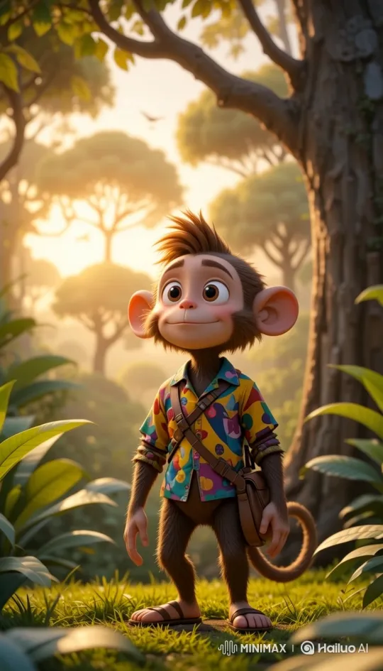 Animated Monkey Mintu in a Vibrant Jungle at Sunrise – AI Generated Video | Hailuo AI
