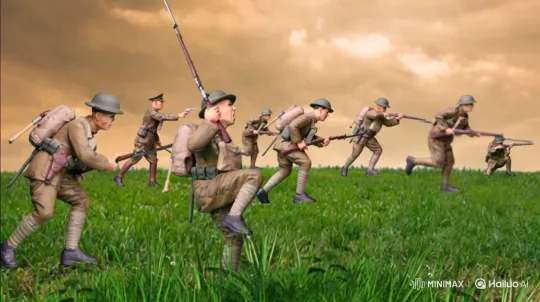 World War I Charge: Soldier's Sacrifice Amidst Battle – AI Generated Video | Hailuo AI