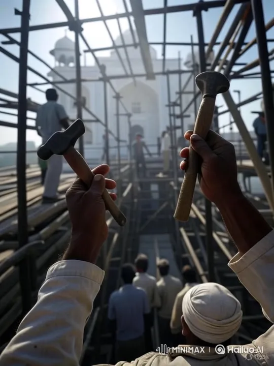 Construction Worker's Perspective in Sunlit Scaffolding – AI Generated Video | Hailuo AI