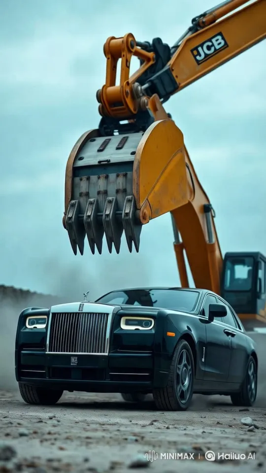 Luxury Car Destroyed by Construction Machinery – AI Generated Video | Hailuo AI