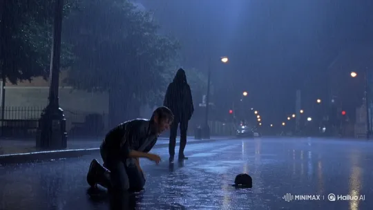 Boy Haunted by Shadow Amidst Stormy Streets – AI Generated Video | Hailuo AI