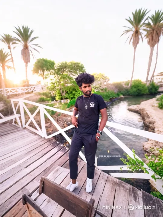 Contemplative Man on Bridge with Evolving Landscape – AI Generated Video | Hailuo AI