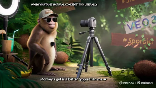 Monkey Vlogger with Professional Setup in the Jungle – AI Generated Video | Hailuo AI