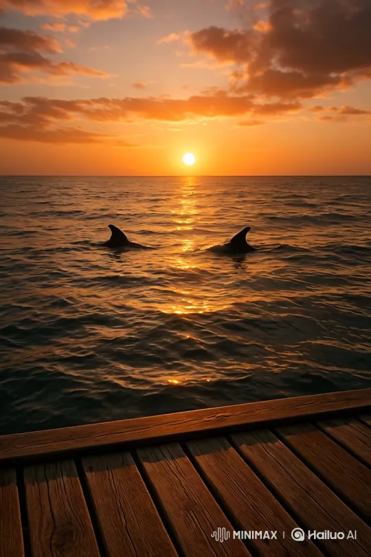 Sunset Ocean View with Dolphins and Gentle Waves – AI Generated Video | Hailuo AI