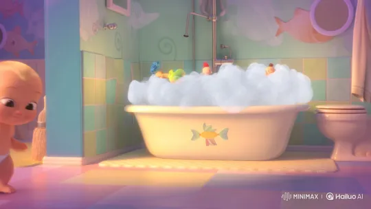 Toddler Enjoys Playful Bathtub Surprise – AI Generated Video | Hailuo AI