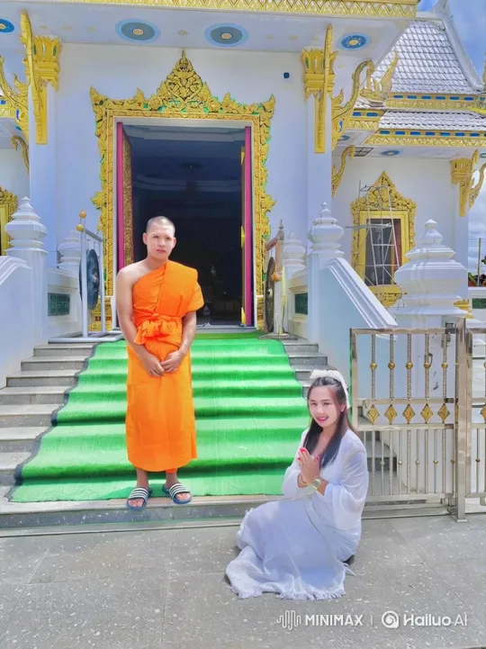Monk and Woman Practicing Martial Arts in Front of Building – AI Generated Video | Hailuo AI