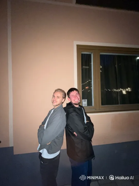 Young Men Share Tender Moment in Night Video – AI Generated Video | Hailuo AI