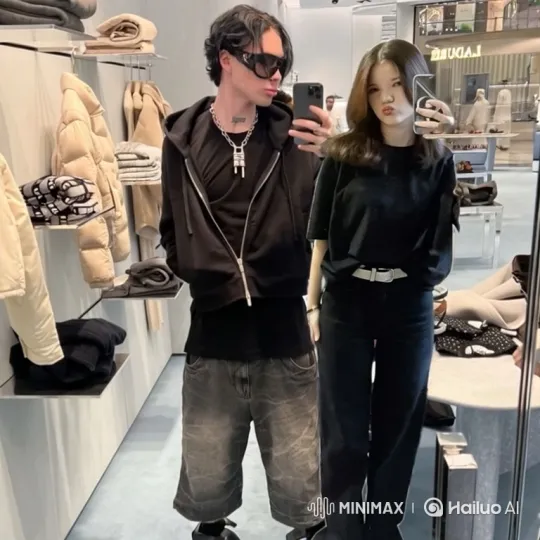 Young Couple Shares Intimate Moment in Clothing Store – AI Generated Video | Hailuo AI