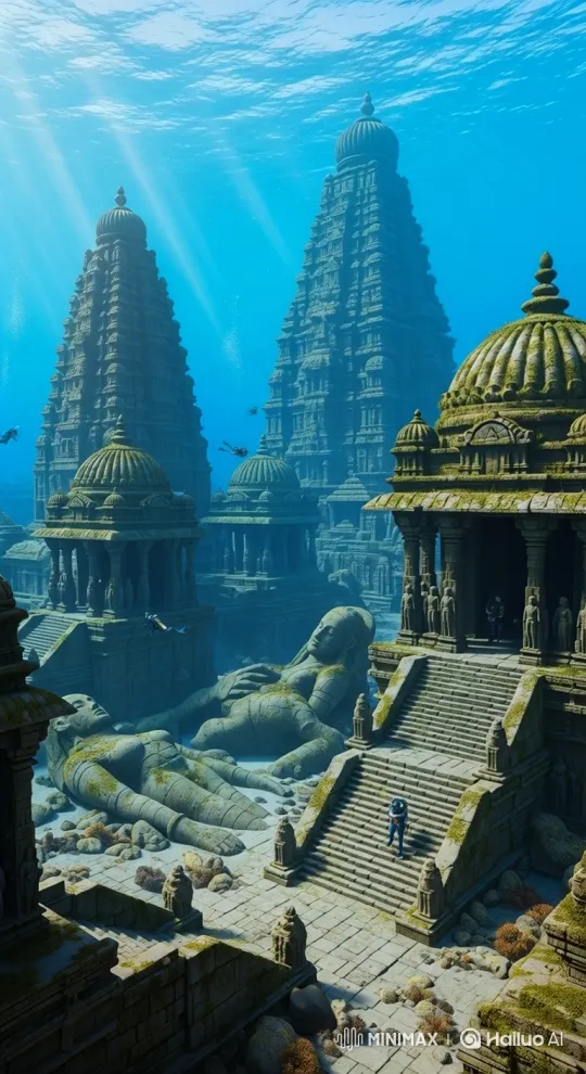 Majestic Underwater City with Divers Exploring Ruins – AI Generated Video | Hailuo AI