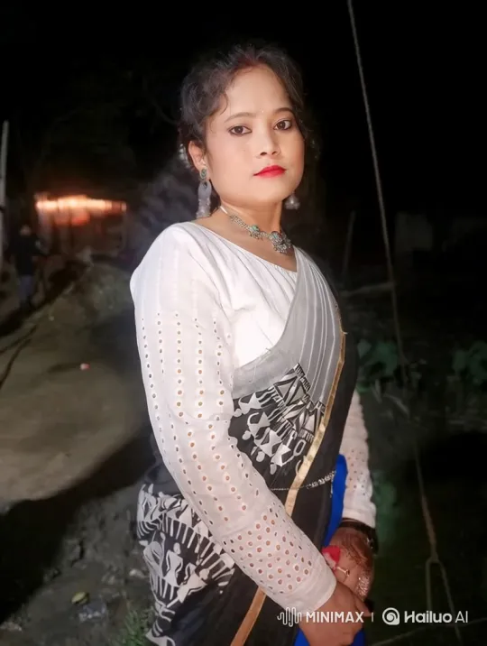 Woman in Nighttime Outfit Gazes Calmly at Camera – AI Generated Video | Hailuo AI