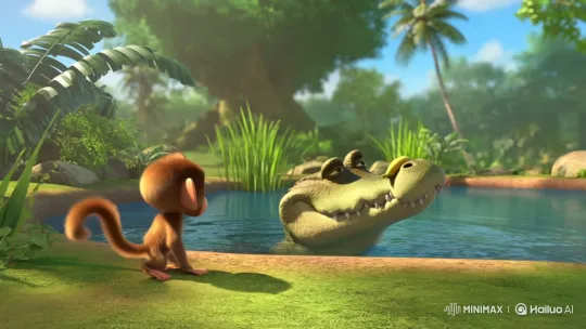 Grumpy Crocodile Accidentally Hits Monkey with Banana – AI Generated Video | Hailuo AI