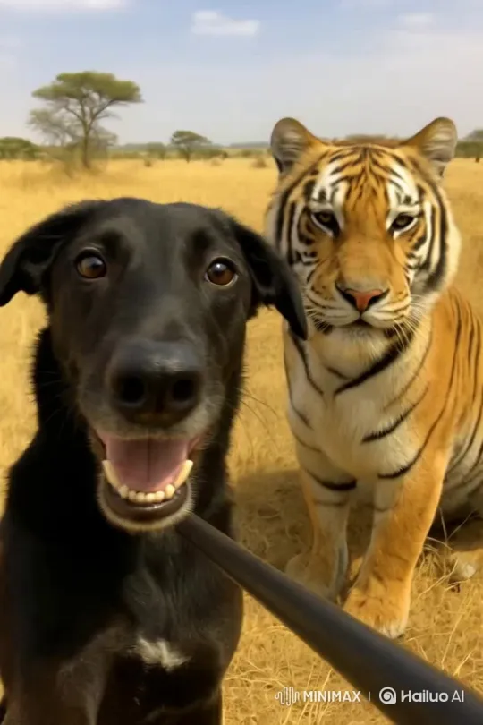 Black Dog's Zoo Selfie Adventure with Wild Animals – AI Generated Video | Hailuo AI