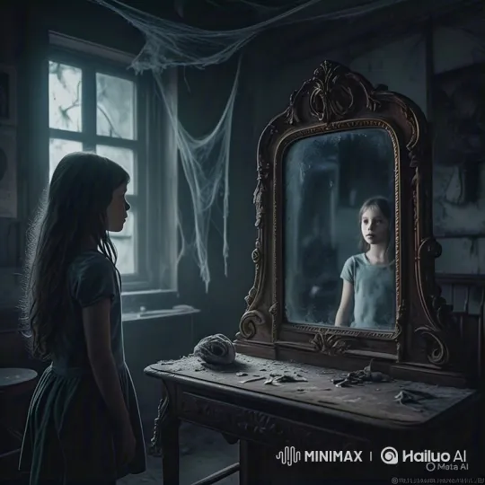 Young Girl and Her Haunting Mirror Reflection – AI Generated Video | Hailuo AI