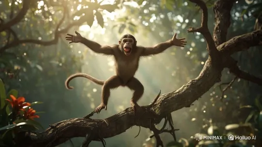 Energetic Monkey Leaps Playfully in Lush Forest – AI Generated Video | Hailuo AI