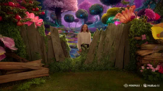 Young Woman Discovers Enchanted Garden Through Overgrown Fence – AI Generated Video | Hailuo AI