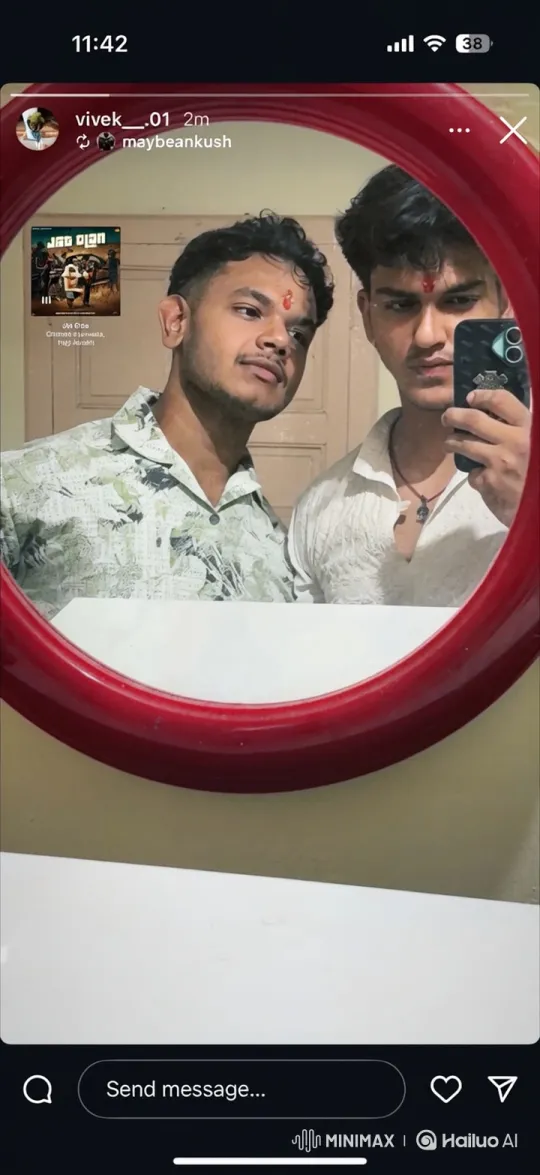 Young Men Share Tender Kiss in Mirror Selfie – AI Generated Video | Hailuo AI