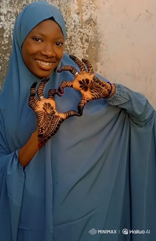 Young Woman Shows Joyful Heart Gesture with Henna-Adorned Hands – AI Generated Video | Hailuo AI