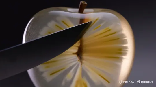 Precision Slicing of a Hyperrealistic Glass Apple in Slow Motion – AI Generated Video | Hailuo AI