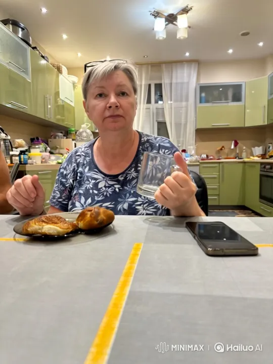 Woman Enjoying Pastry and Dancing in Chair – AI Generated Video | Hailuo AI