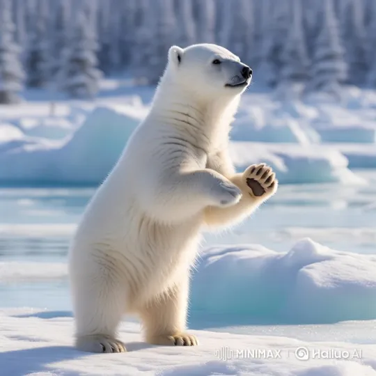 Polar Bear Engages in Gentle Dance in Arctic Landscape – AI Generated Video | Hailuo AI