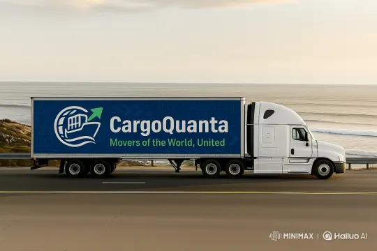 CargoQuanta Truck Showcases Brand on Dramatic Coastal Highway – AI Generated Video | Hailuo AI